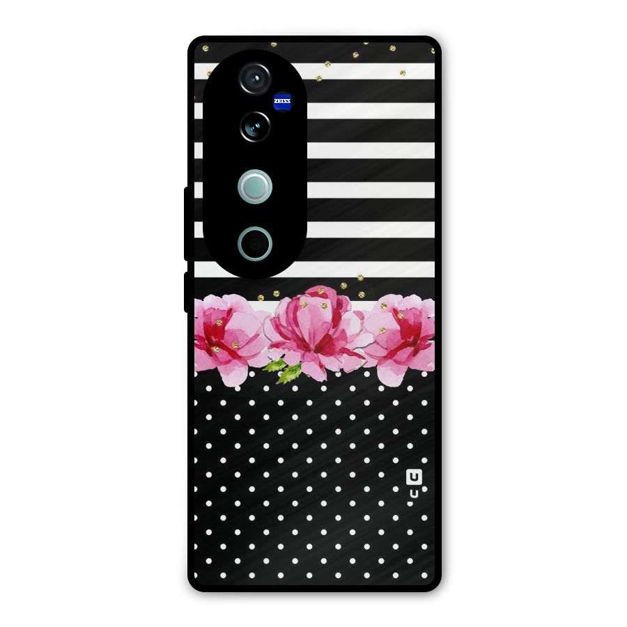 Polka Floral Stripes Metal Back Case for Vivo V40