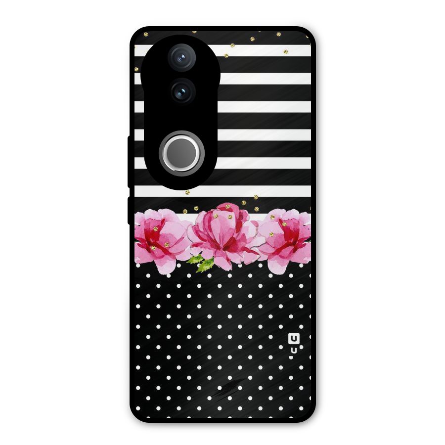Polka Floral Stripes Metal Back Case for Vivo V50e