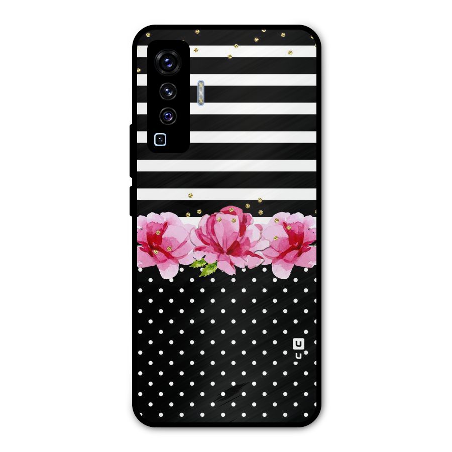 Polka Floral Stripes Metal Back Case for Vivo X50