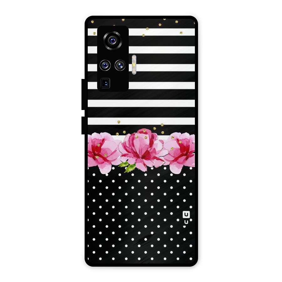 Polka Floral Stripes Metal Back Case for Vivo X50 Pro