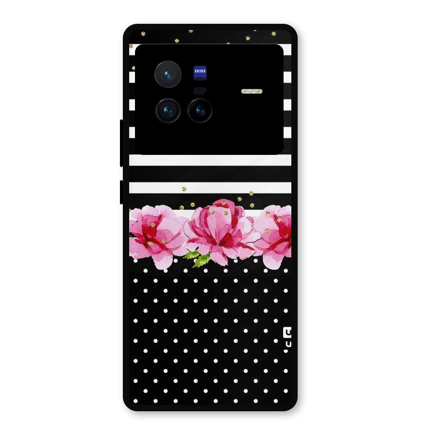 Polka Floral Stripes Metal Back Case for Vivo X80