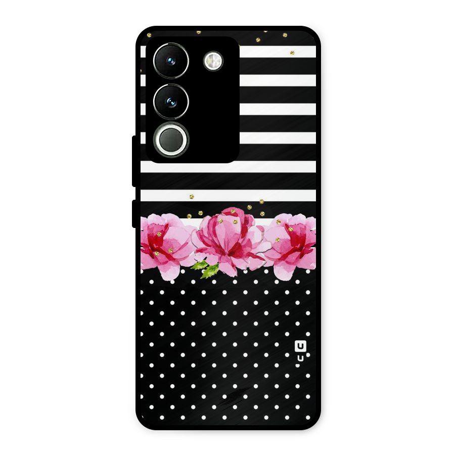Polka Floral Stripes Metal Back Case for Vivo Y200