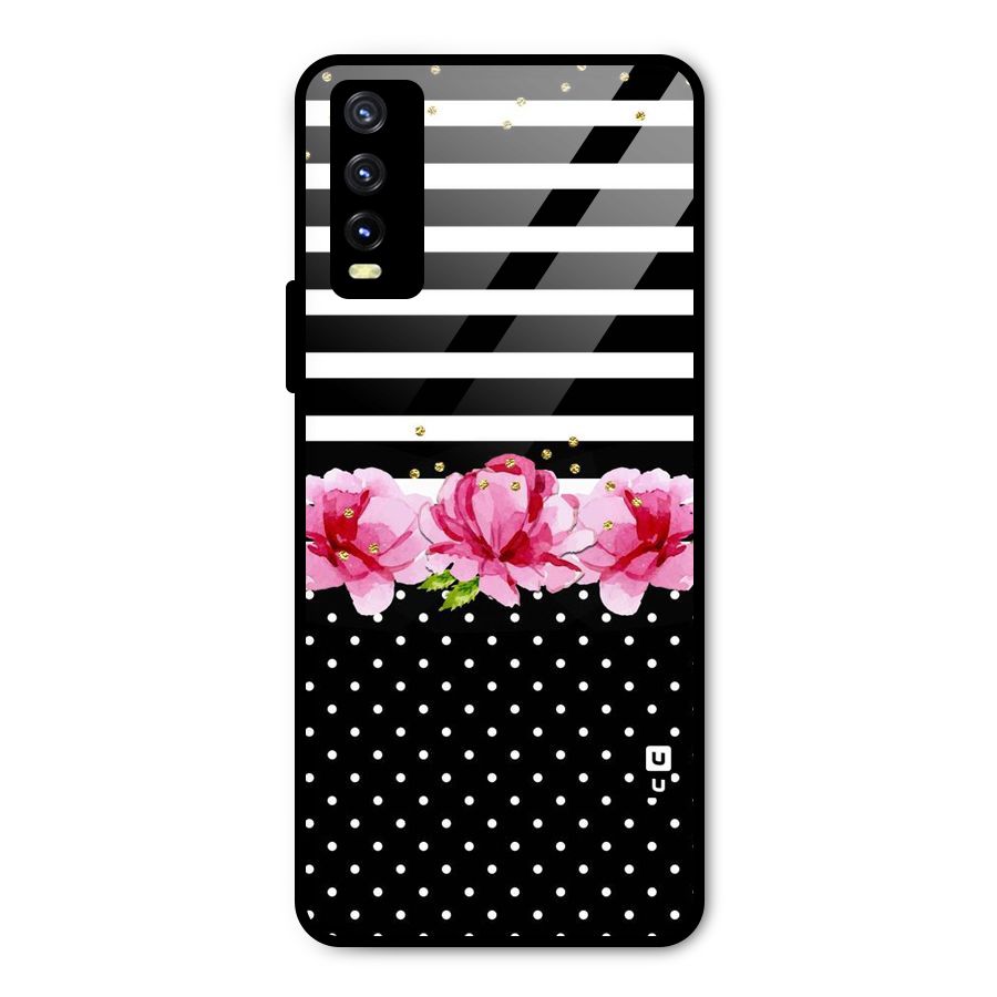 Polka Floral Stripes Metal Back Case for Vivo Y20g