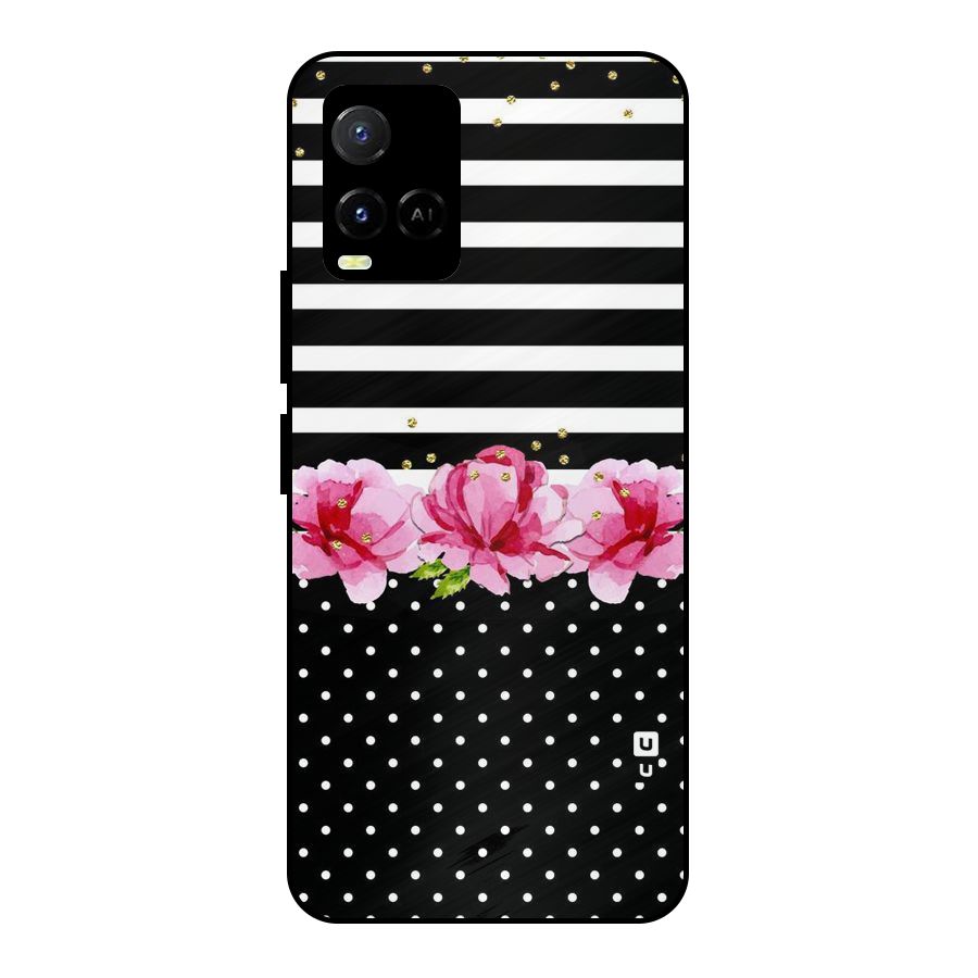 Polka Floral Stripes Metal Back Case for Vivo Y21