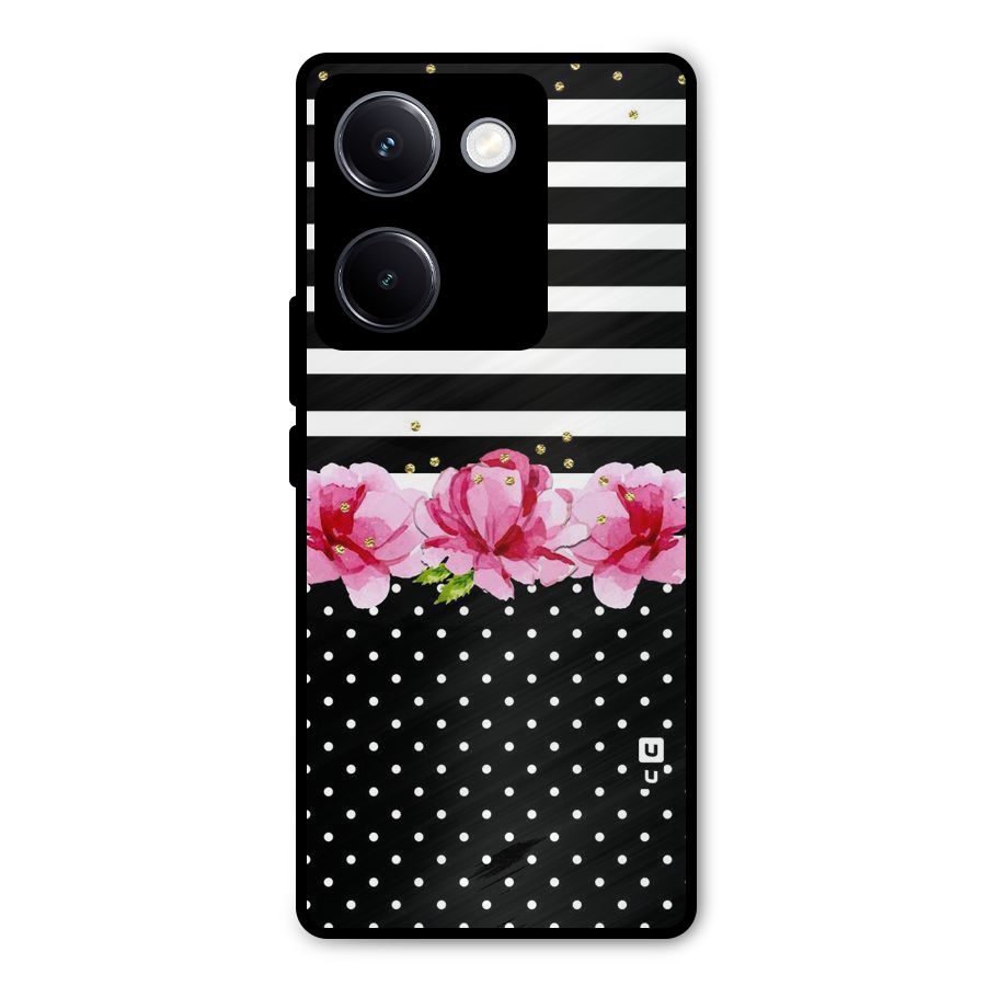 Polka Floral Stripes Metal Back Case for Vivo Y300 Plus