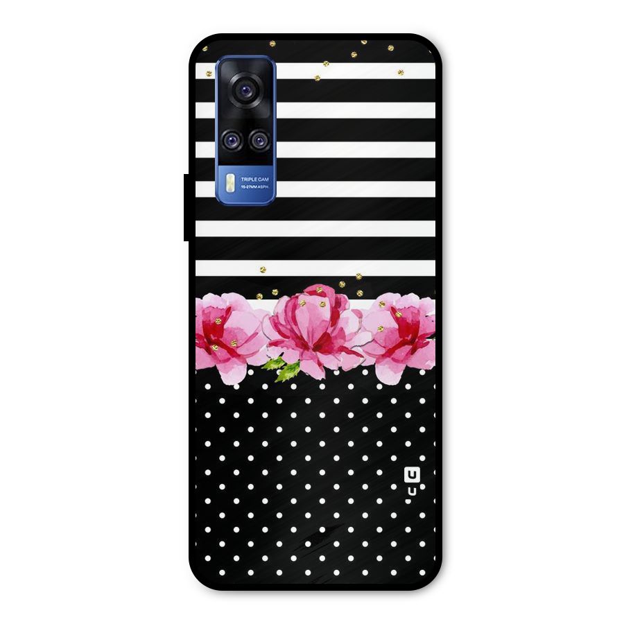 Polka Floral Stripes Metal Back Case for Vivo Y31