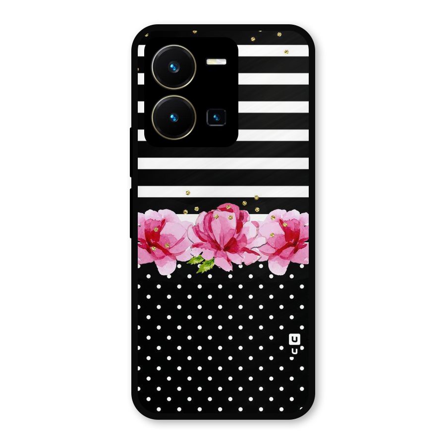 Polka Floral Stripes Metal Back Case for Vivo Y35