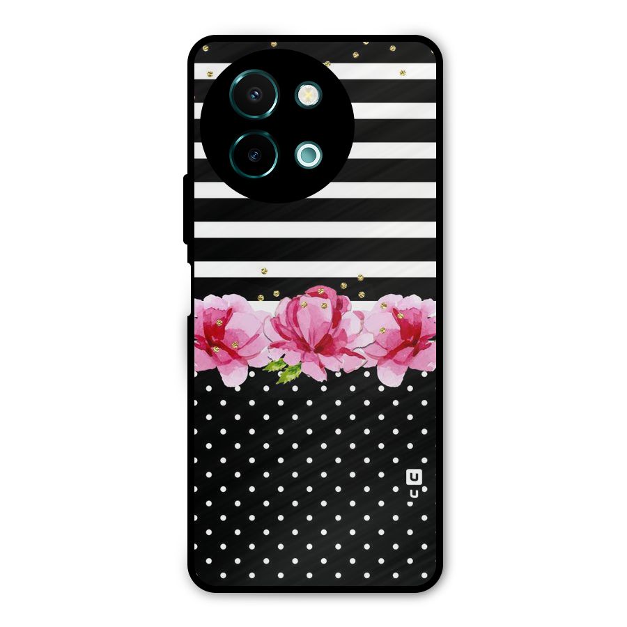 Polka Floral Stripes Metal Back Case for Vivo Y58