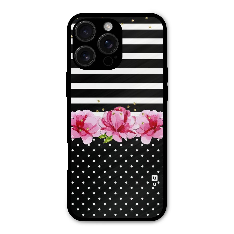 Polka Floral Stripes Metal Back Case for iPhone 16 Pro Max