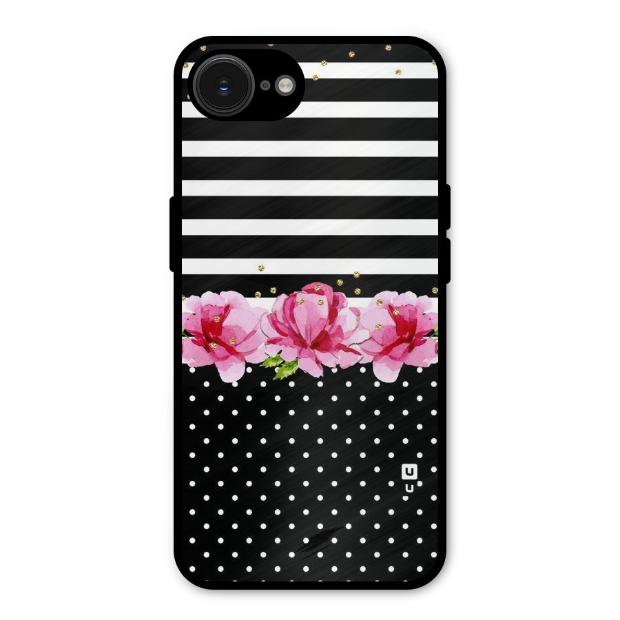 Polka Floral Stripes Metal Back Case for iPhone 16e
