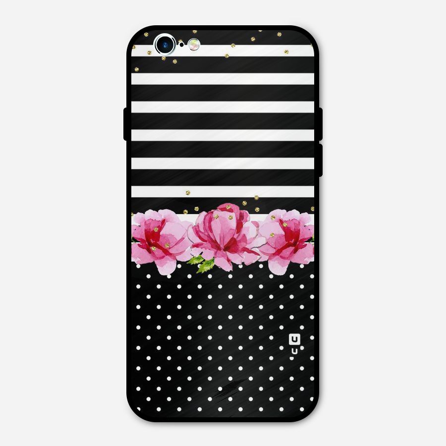 Polka Floral Stripes Metal Back Case for iPhone 6 6s