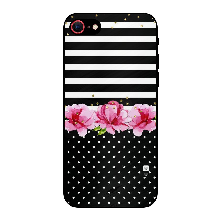 Polka Floral Stripes Metal Back Case for iPhone SE 2020