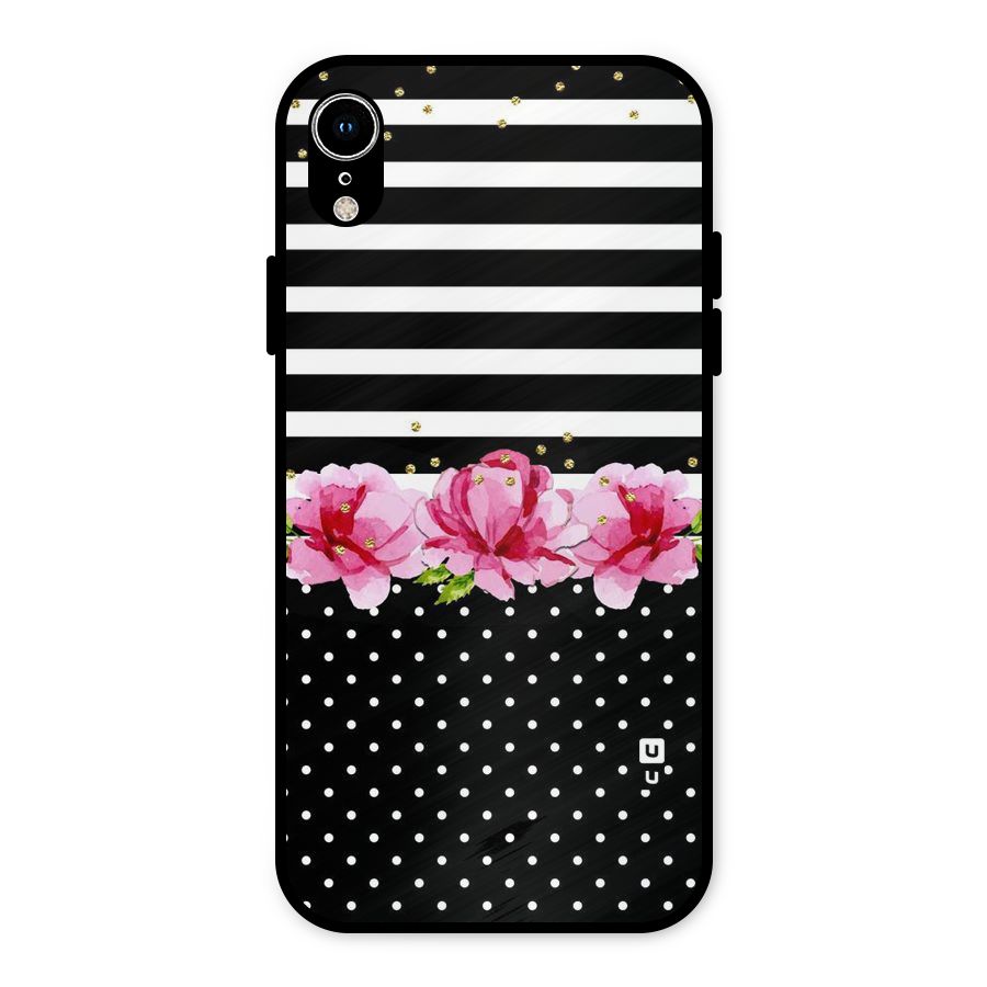 Polka Floral Stripes Metal Back Case for iPhone XR