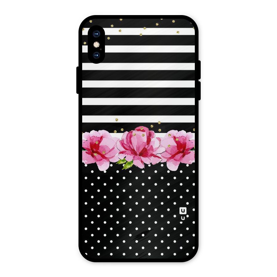 Polka Floral Stripes Metal Back Case for iPhone XS Max