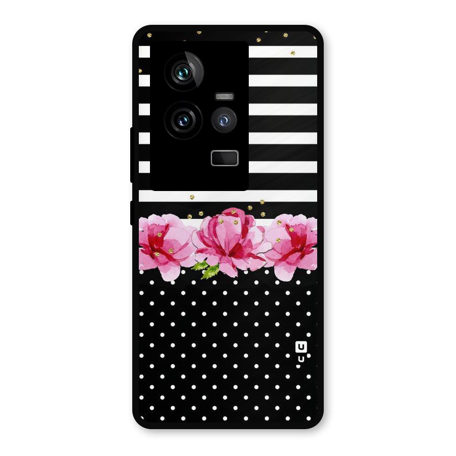 Polka Floral Stripes Metal Back Case for iQOO 11 5G