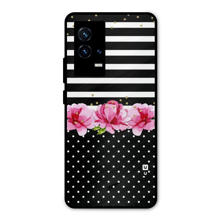 Polka Floral Stripes Metal Back Case for iQOO 9 5G