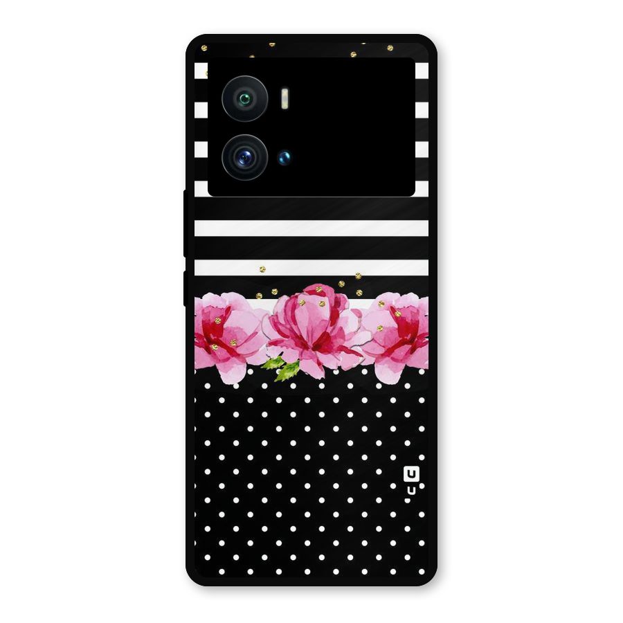 Polka Floral Stripes Metal Back Case for iQOO 9 Pro