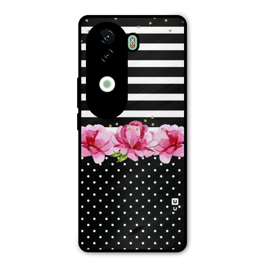 Polka Floral Stripes Metal Back Case for iQOO Z9s