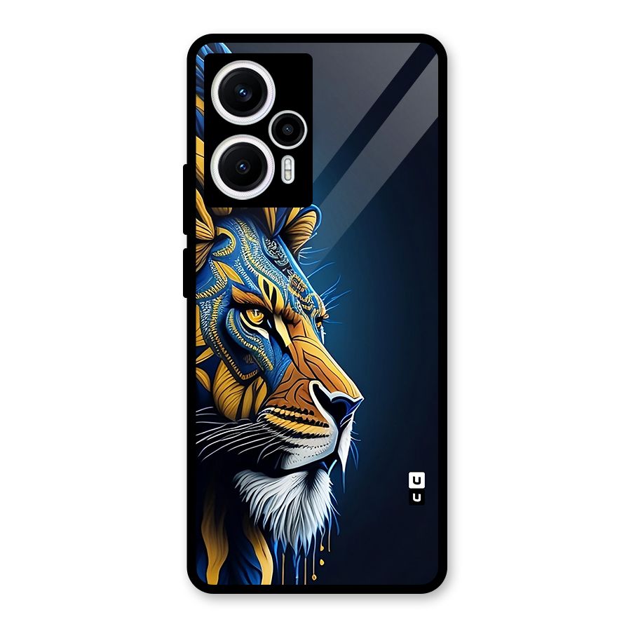 Premium Lion Abstract Side Art Glass Back Case for Poco F5