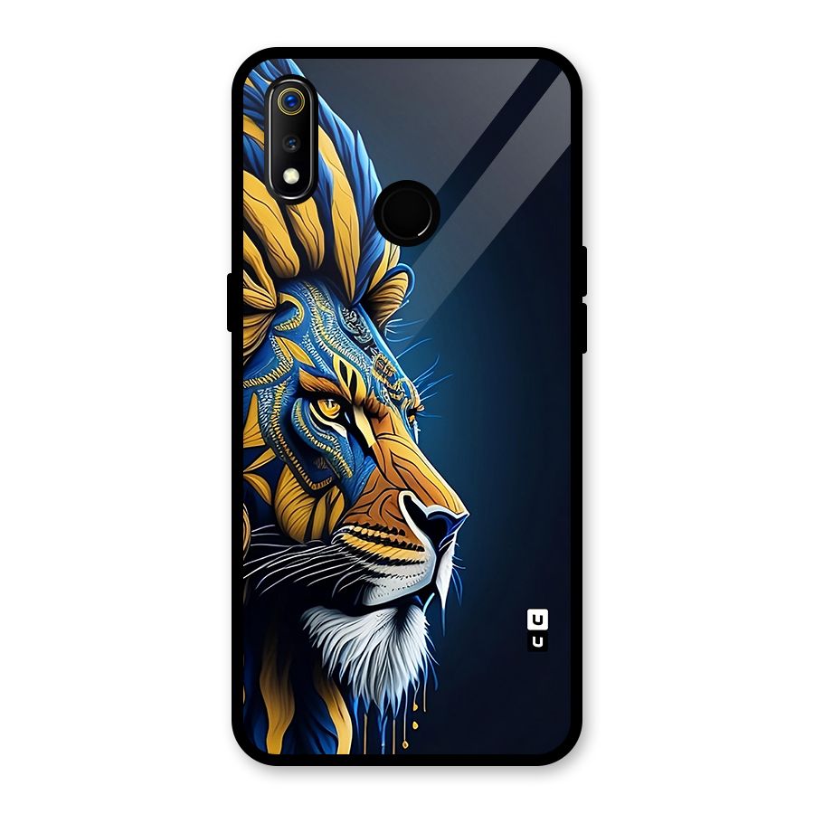 Premium Lion Abstract Side Art Glass Back Case for Realme 3i