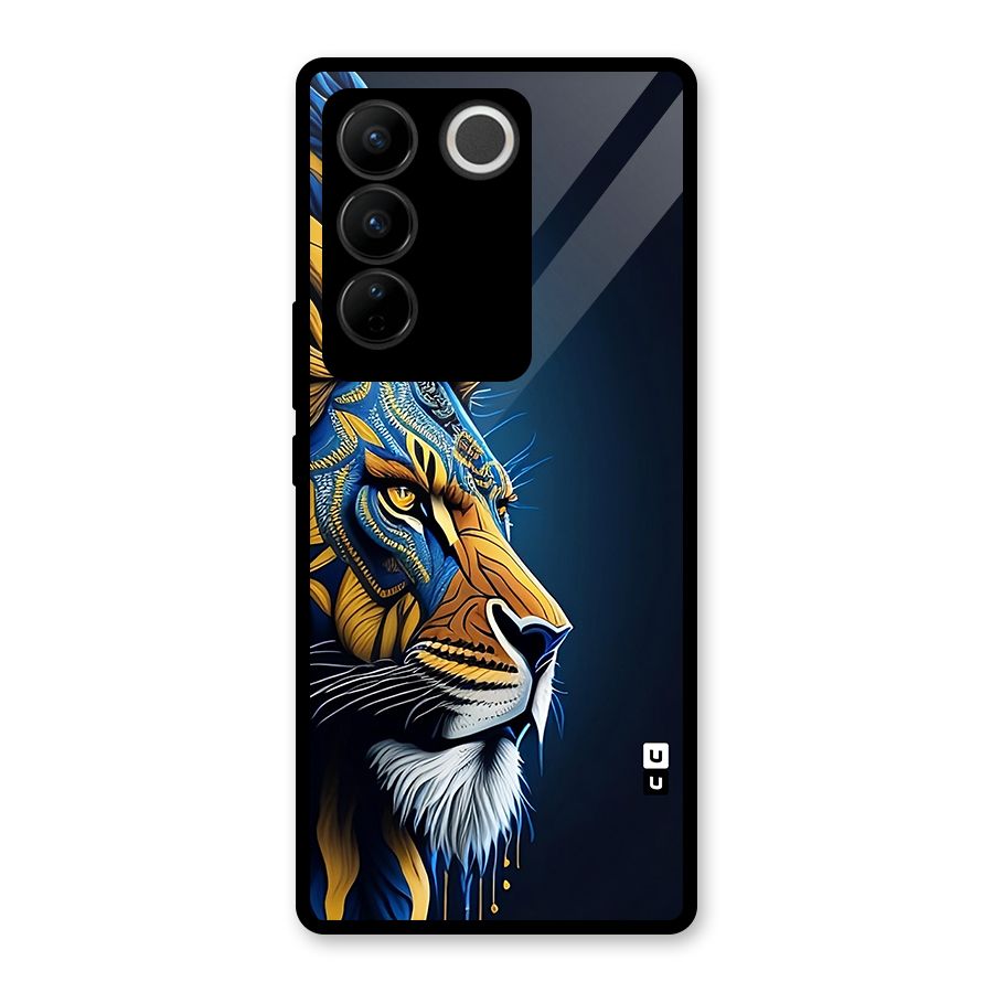 Premium Lion Abstract Side Art Glass Back Case for Vivo V27