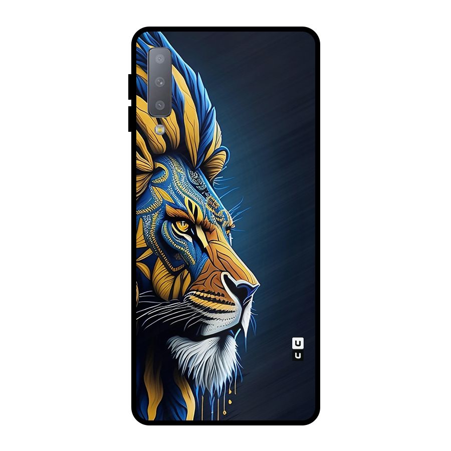 Premium Lion Abstract Side Art Metal Back Case for Galaxy A7 (2018)