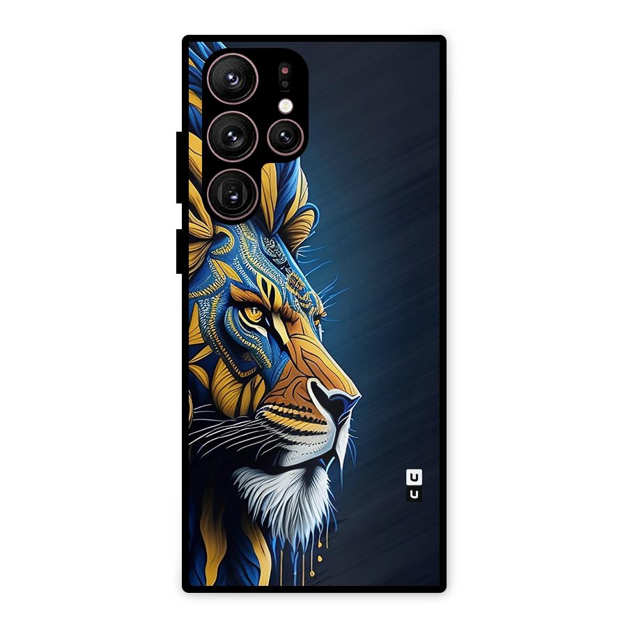 Premium Lion Abstract Side Art Metal Back Case for Galaxy S22 Ultra 5G