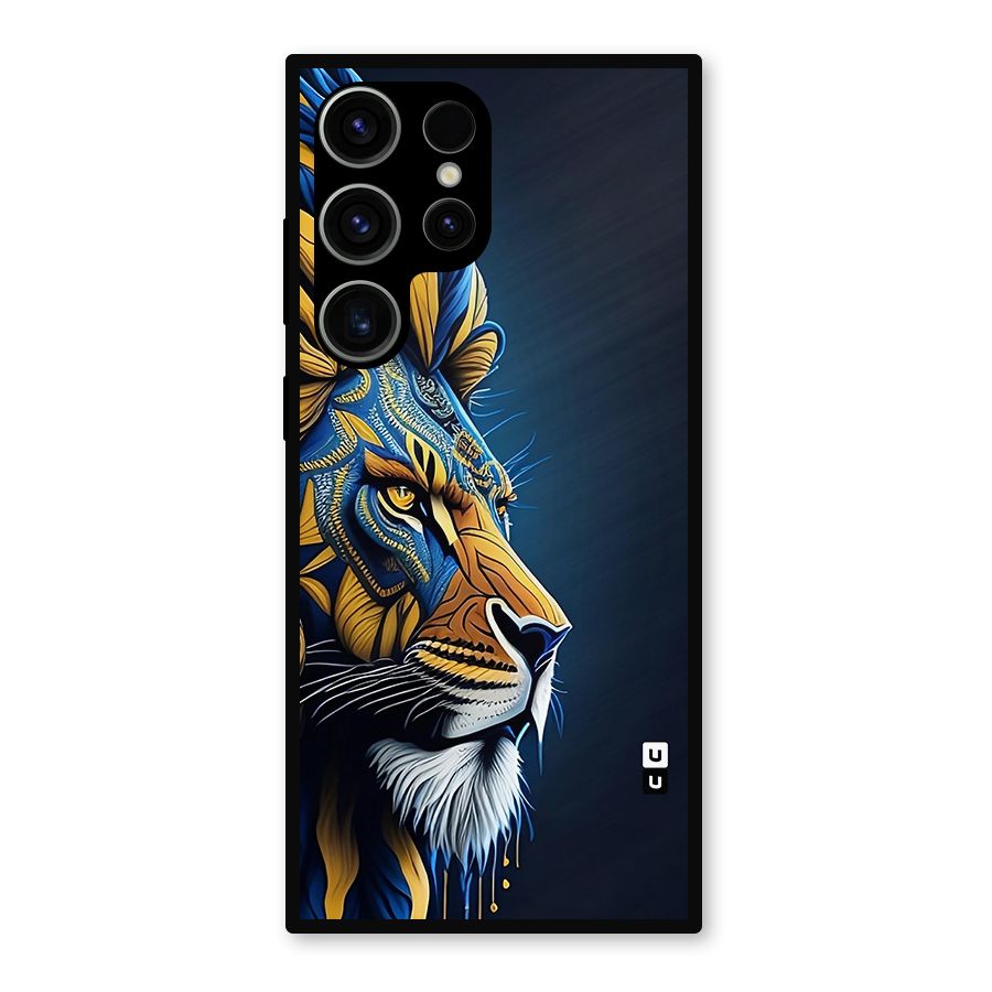 Premium Lion Abstract Side Art Metal Back Case for Galaxy S23 Ultra
