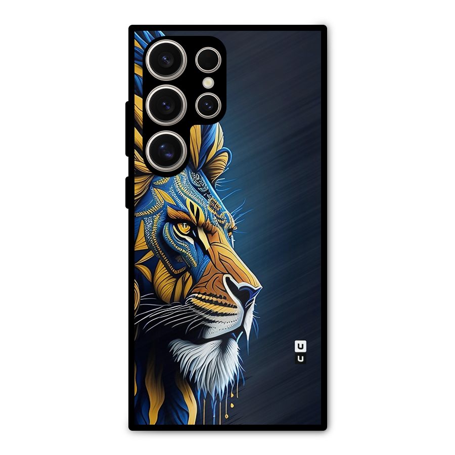 Premium Lion Abstract Side Art Metal Back Case for Galaxy S24 Ultra