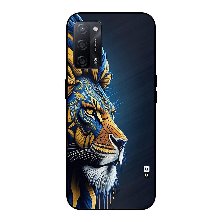 Premium Lion Abstract Side Art Metal Back Case for Oppo A53s 5G