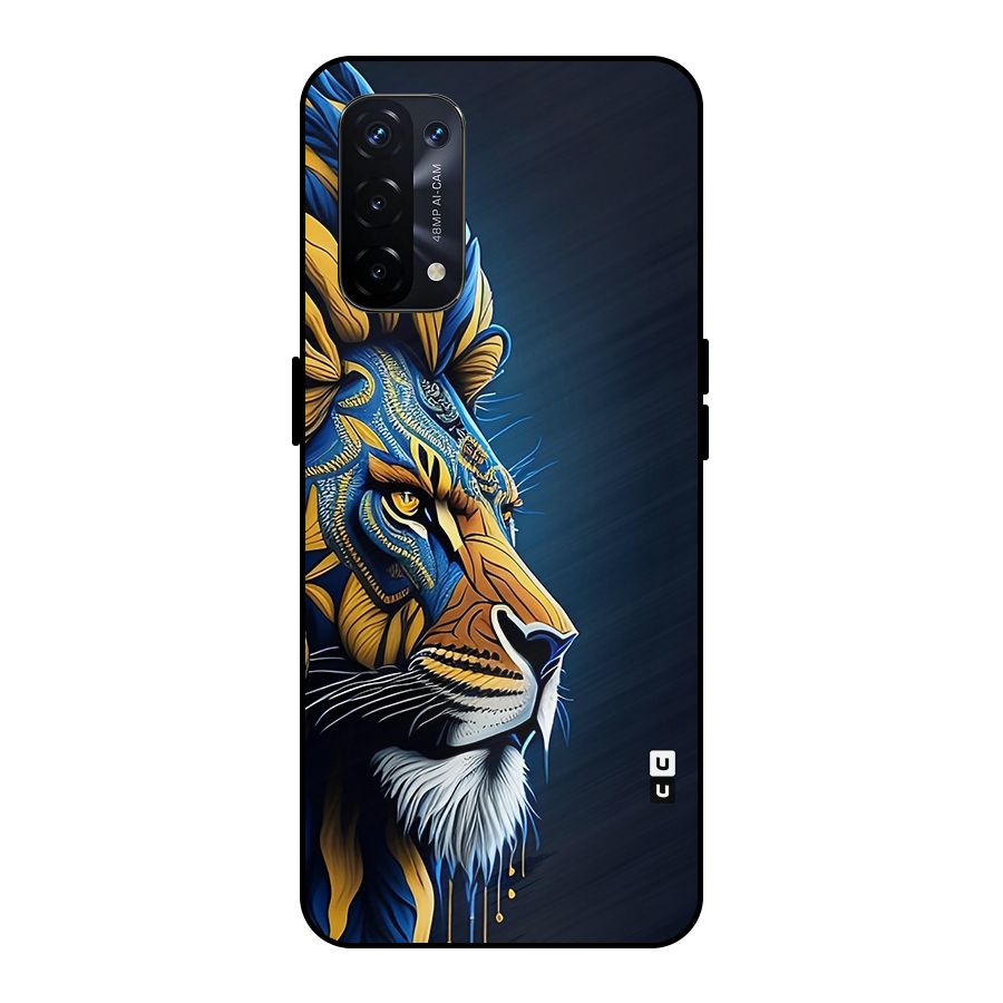 Premium Lion Abstract Side Art Metal Back Case for Oppo A74 5G