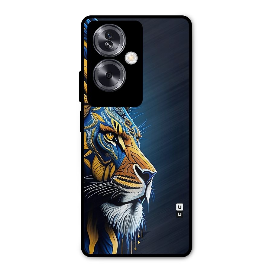 Premium Lion Abstract Side Art Metal Back Case for Oppo A79 5G