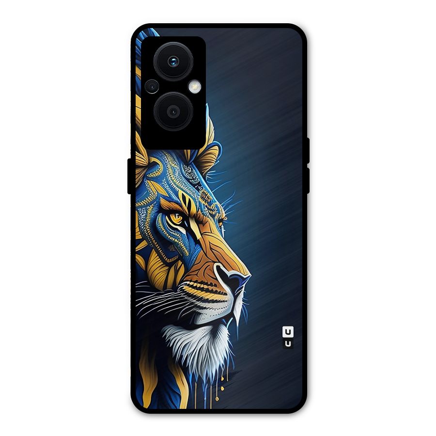 Premium Lion Abstract Side Art Metal Back Case for Oppo F21s Pro 5G