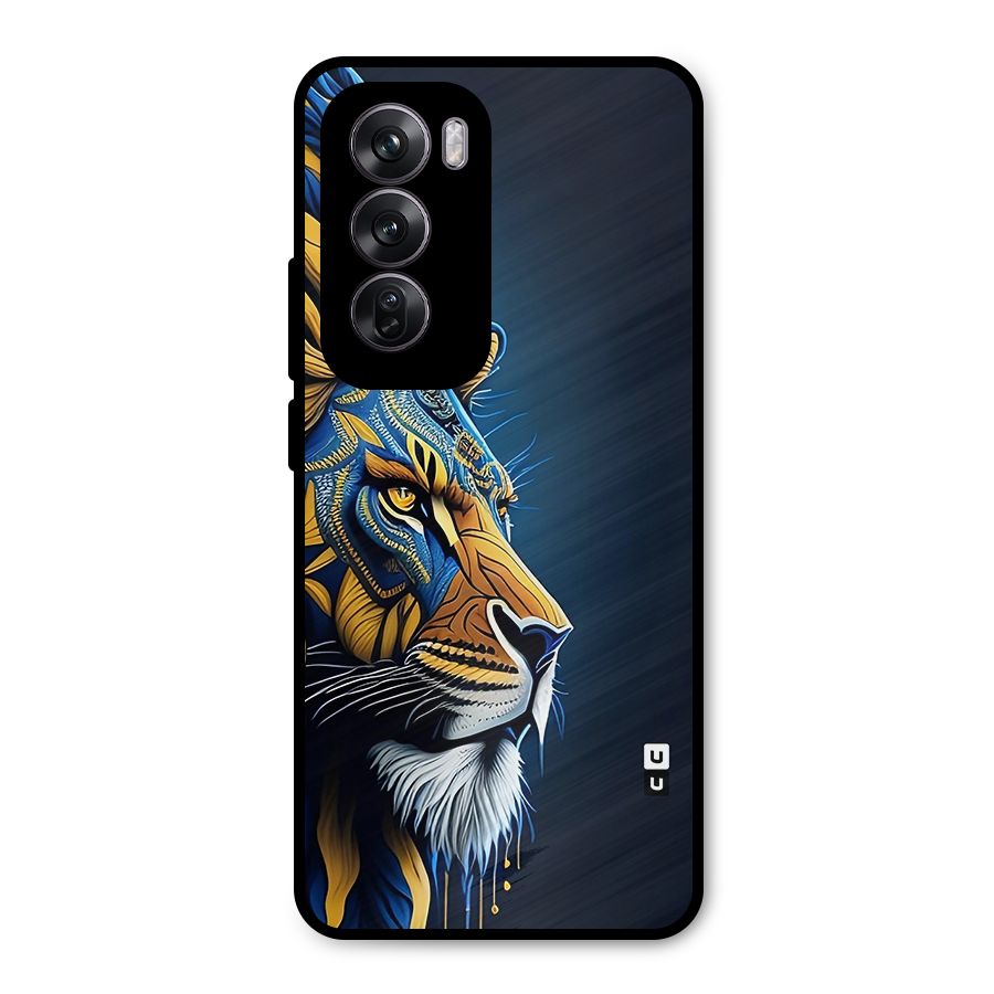 Premium Lion Abstract Side Art Metal Back Case for Oppo Reno12 Pro