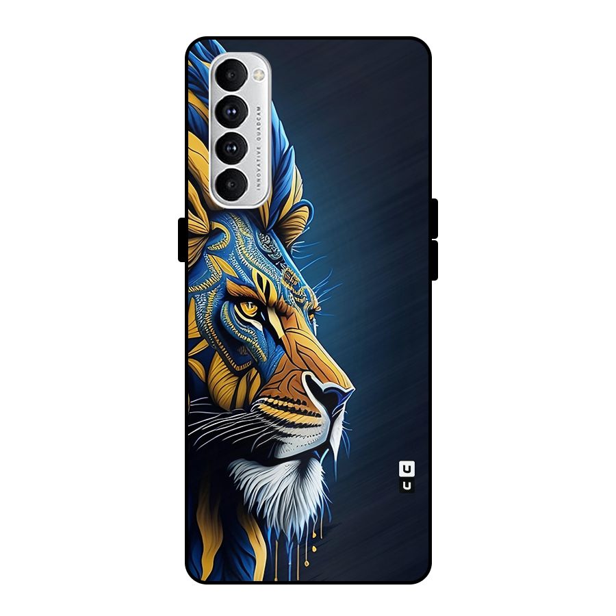 Premium Lion Abstract Side Art Metal Back Case for Oppo Reno4 Pro