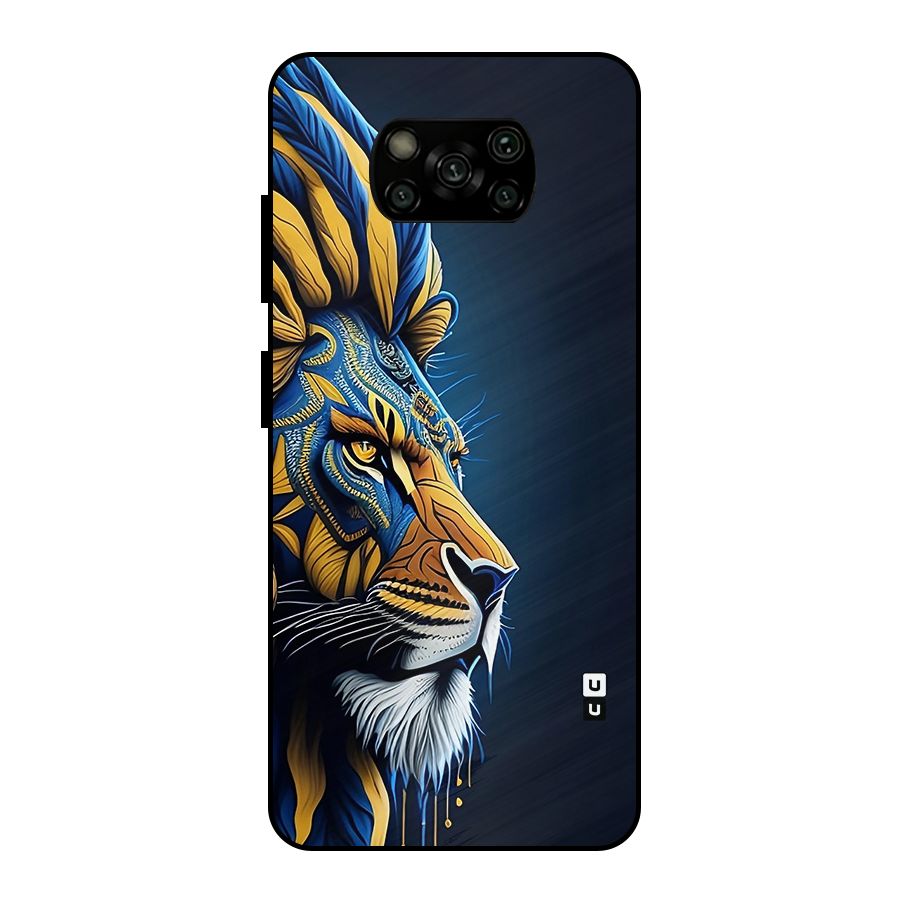 Premium Lion Abstract Side Art Metal Back Case for Poco X3