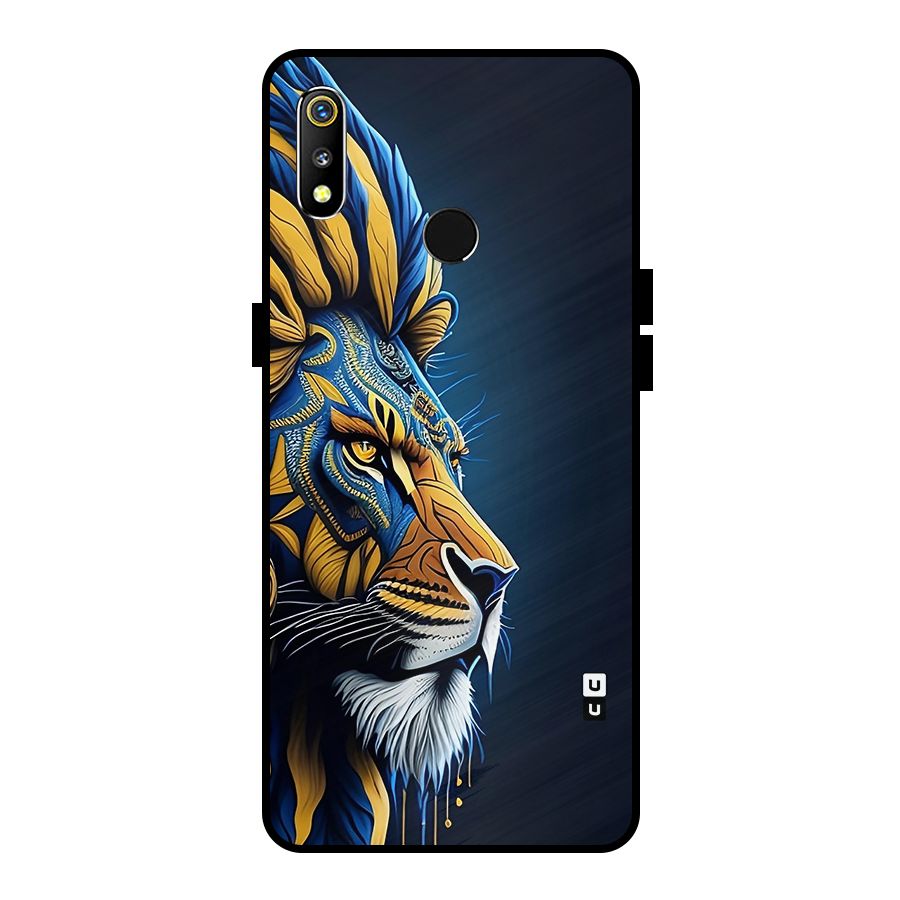 Premium Lion Abstract Side Art Metal Back Case for Realme 3