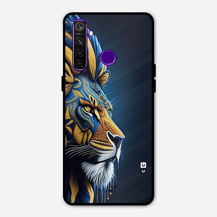 Premium Lion Abstract Side Art Metal Back Case for Realme 5 Pro