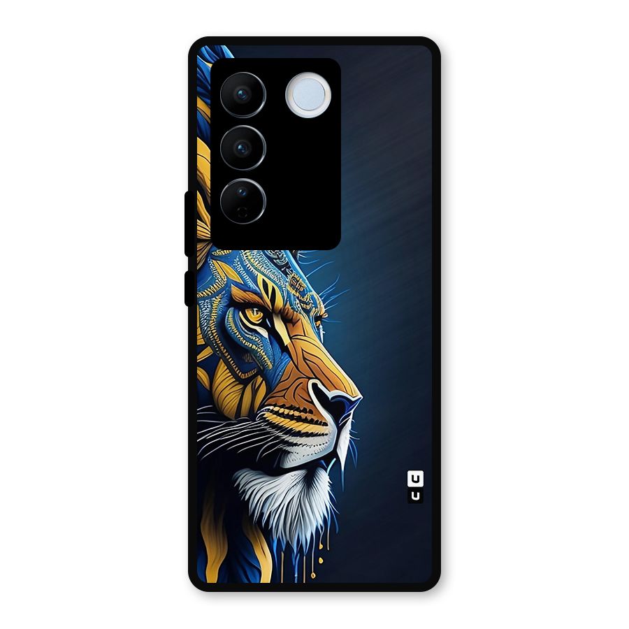 Premium Lion Abstract Side Art Metal Back Case for Vivo V27 Pro