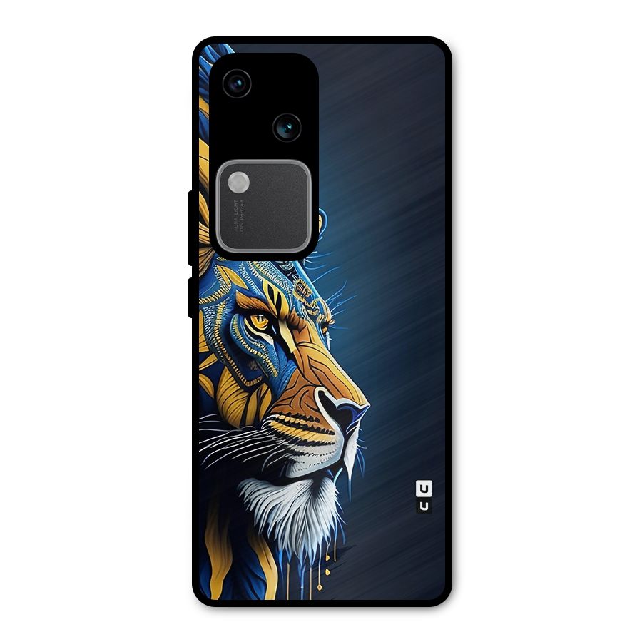 Premium Lion Abstract Side Art Metal Back Case for Vivo V30 Pro