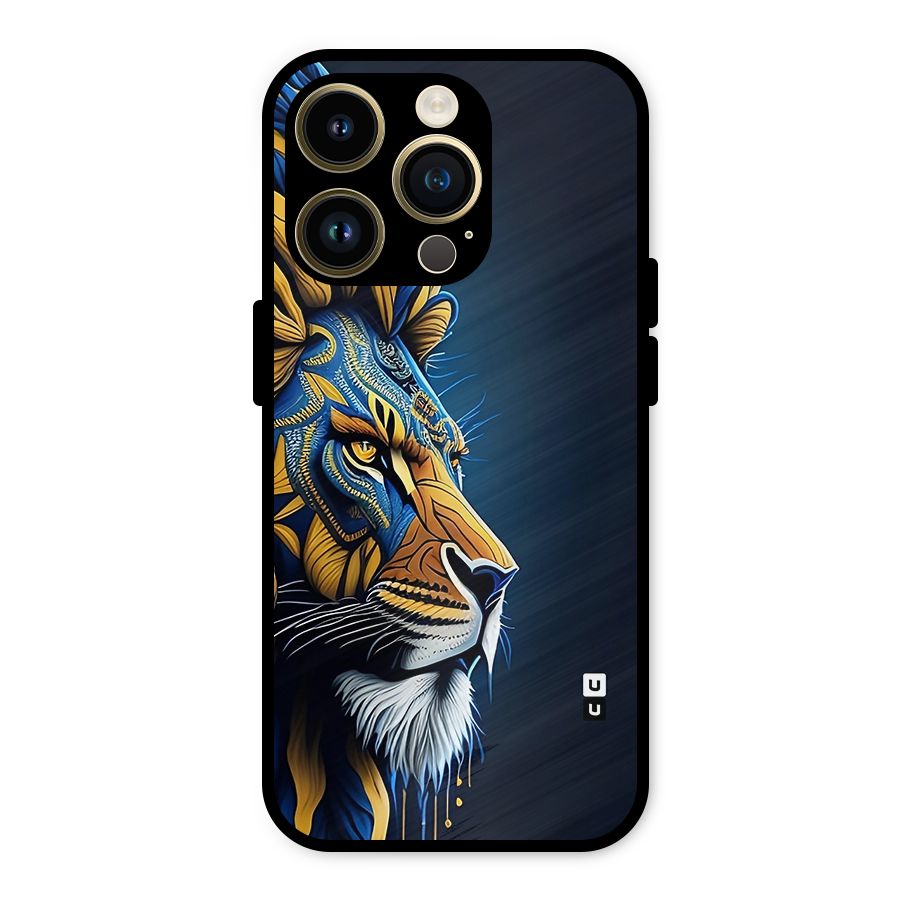 Premium Lion Abstract Side Art Metal Back Case for iPhone 14 Pro