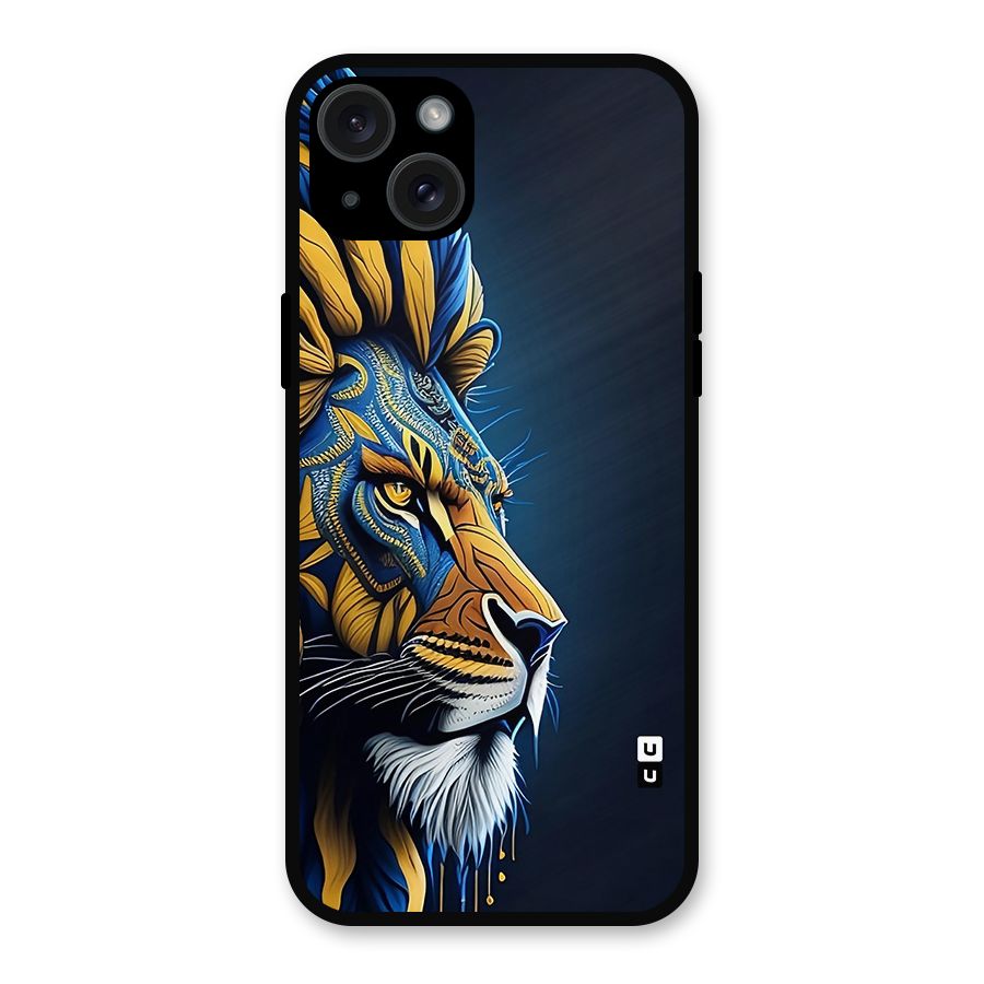 Premium Lion Abstract Side Art Metal Back Case for iPhone 15 Plus