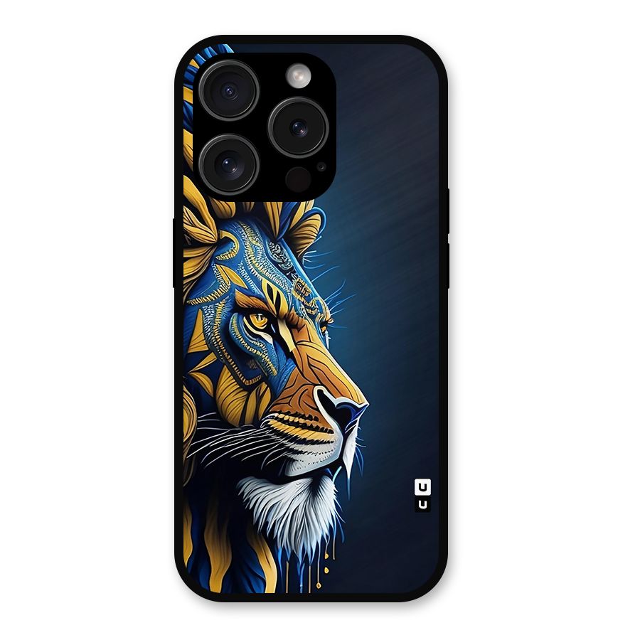 Premium Lion Abstract Side Art Metal Back Case for iPhone 15 Pro