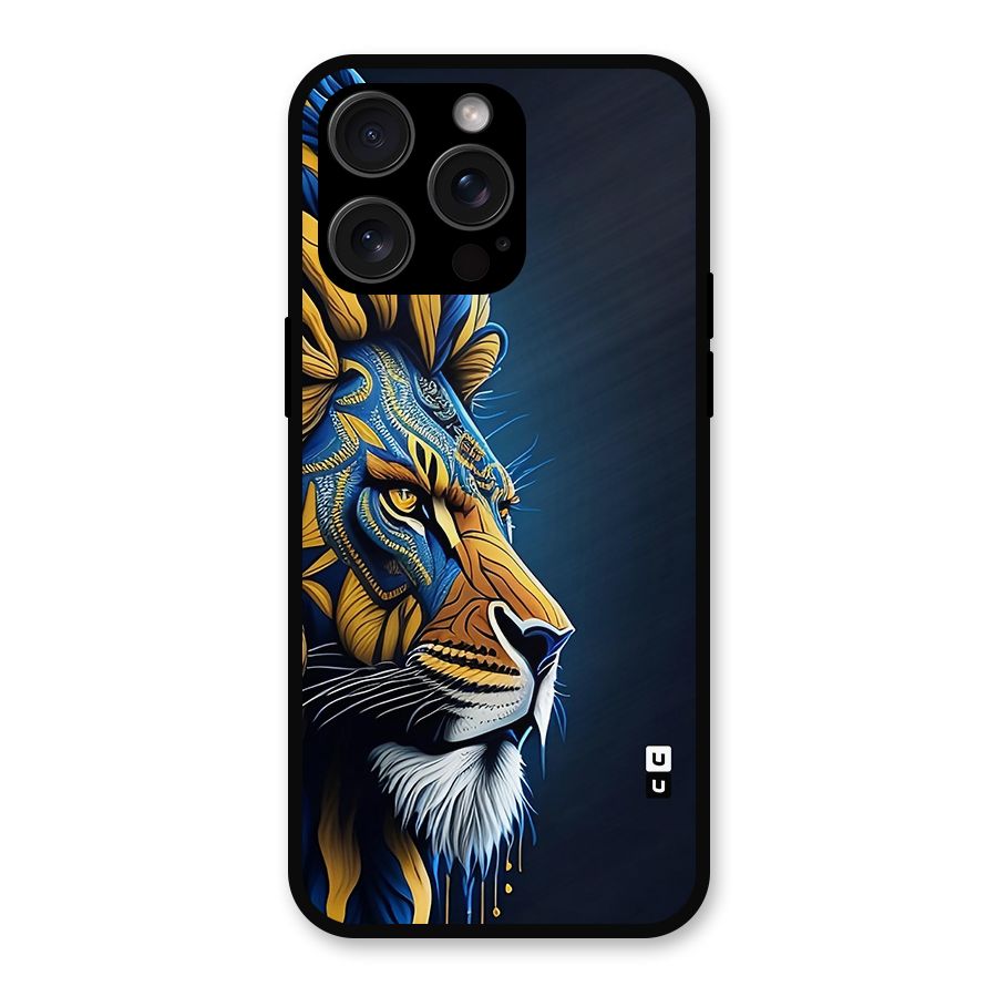 Premium Lion Abstract Side Art Metal Back Case for iPhone 15 Pro Max