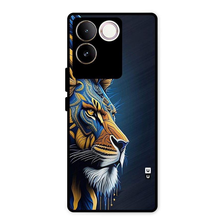 Premium Lion Abstract Side Art Metal Back Case for iQOO Z7 Pro