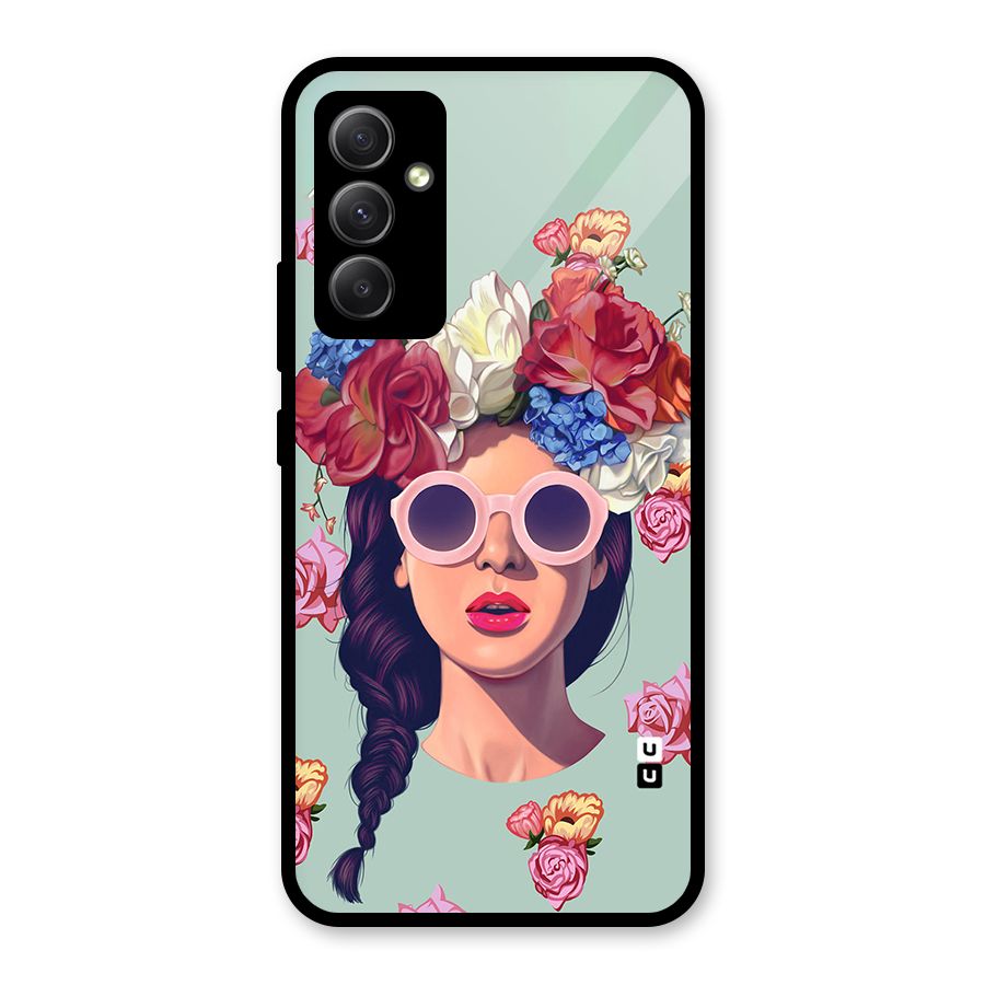 Pretty Girl Florals Illustration Art Glass Back Case for Galaxy A34