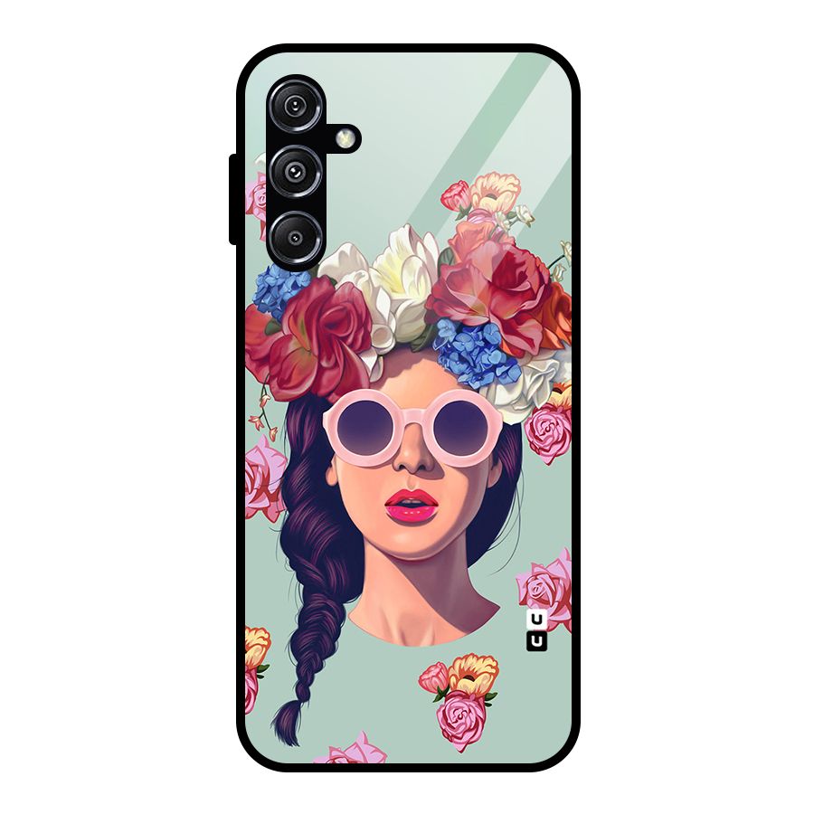 Pretty Girl Florals Illustration Art Glass Back Case for Galaxy M34 5G