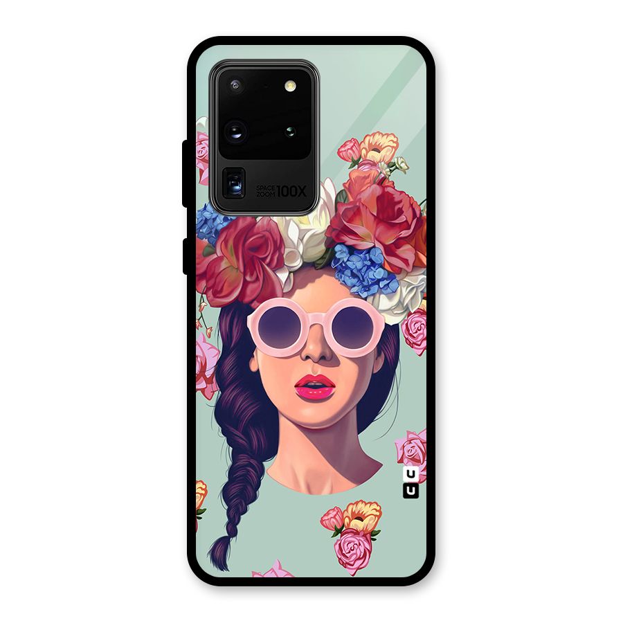 Pretty Girl Florals Illustration Art Glass Back Case for Galaxy S20 Ultra