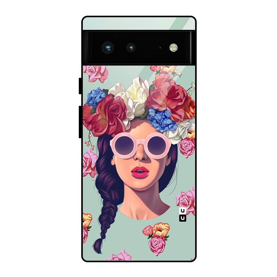 Pretty Girl Florals Illustration Art Glass Back Case for Google Pixel 6