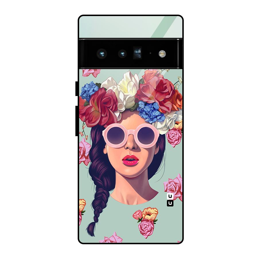 Pretty Girl Florals Illustration Art Glass Back Case for Google Pixel 6 Pro